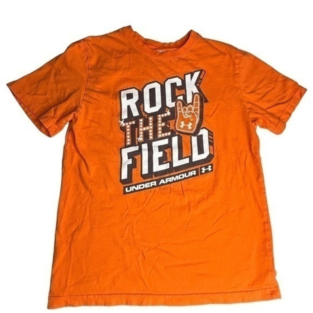 Under Armour Boys Top Size M Orange Loose Heatgear Short Sleeve Tee Shirt Top